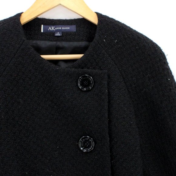 AK Anne Klein Tweed Jacket Blazer Women Black Button Front Designer Lined Size 6 - Picture 2 of 9